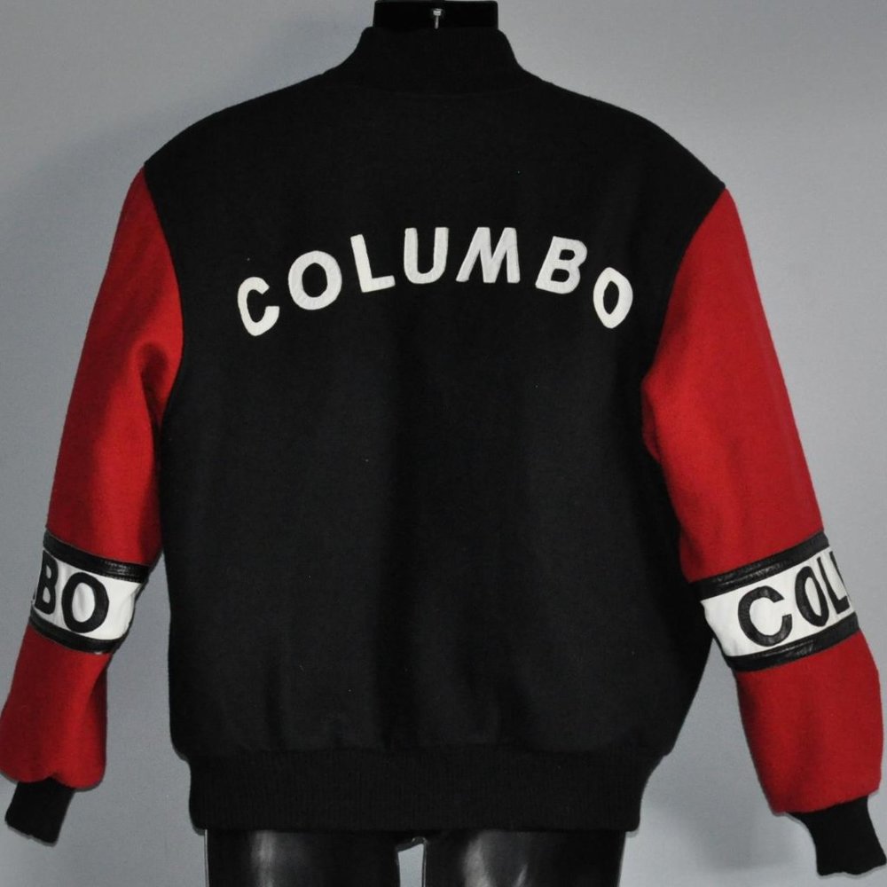 BLACK Wool Leather Varsity COLUMBO LOGO BOMBER Jacket Coat M